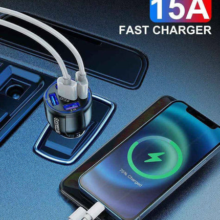 2 Pack PBG 5 Port USB Fast Car Charger with LED Display Charge 5 Devices at once