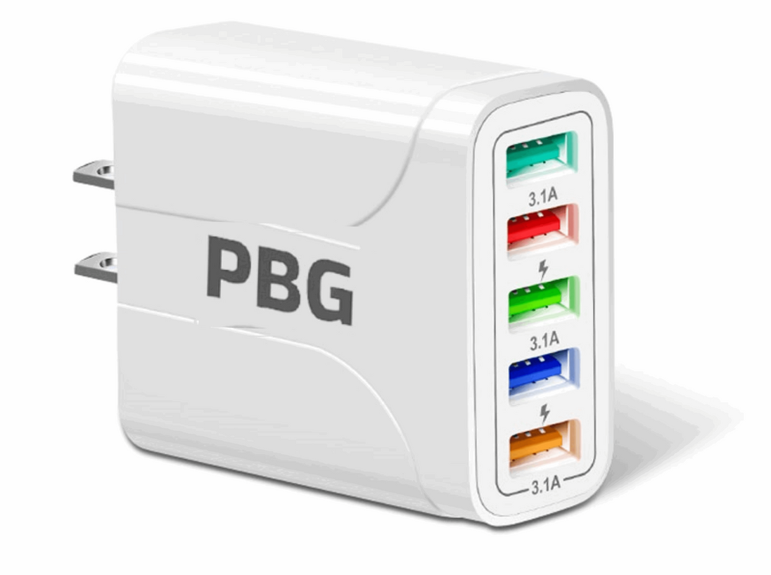 2 Pack PBG 5 Port Wall Charger Charge 5 Devices at Once! - PremiumBrandGoods