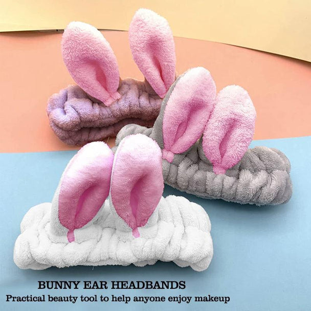 3 Pack Women Bunny Ears Headband Fashionable Face Washing Hair band Cute Hairband Fluffy Elastic Makeup Rabbit Headbands - PremiumBrandGoods