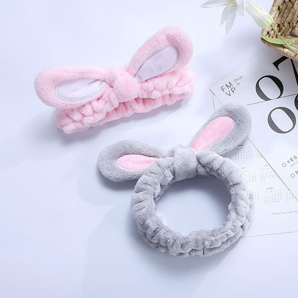 3 Pack Women Bunny Ears Headband Fashionable Face Washing Hair band Cute Hairband Fluffy Elastic Makeup Rabbit Headbands - PremiumBrandGoods