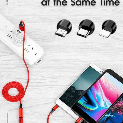 3 Port Fast LED White Car Charger + 3 in 1 Cable Combo