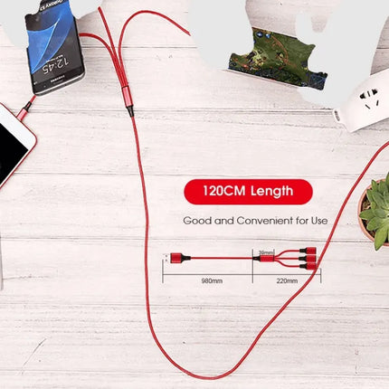 3 Port Fast LED White Car Charger + 3 in 1 Cable Combo Silver - PremiumBrandGoods