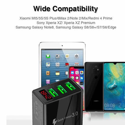 3 port LED Display Wall Charger  and 3 in 1 Cable Bundle Black - PremiumBrandGoods