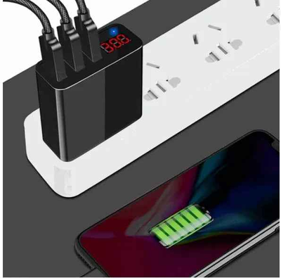 3 Port LED Fast Quick Charge QC 3.0 USB Hub Display Wall Charger Adapter US Plug
