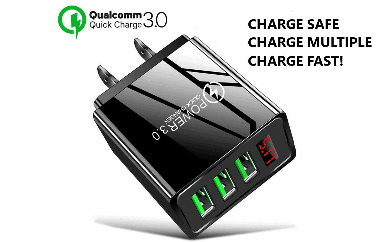 3 Port LED Fast Quick Charge QC 3.0 USB Hub Display Wall Charger Adapter US Plug - PremiumBrandGoods