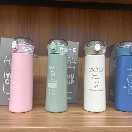 Yueku transparent straw line drawing thermos cup 500ml - PremiumBrandGoods