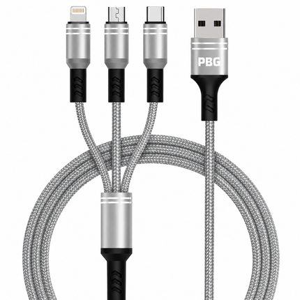 3-in-1 Fast Charging Cable - Nylon Braided USB-C, Lightning and Micro USB Charger Cord (4 FT)