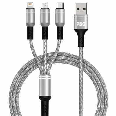 3-in-1 Fast Charging Cable - Nylon Braided USB-C, Lightning and Micro USB Charger Cord (4 FT)