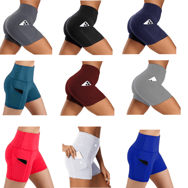 4 Pack High Waist Soft Yoga Shorts for Women with 2 Side Pockets - PremiumBrandGoods