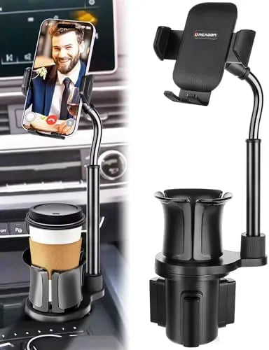 Cup Holder Phone Mount, Upgraded 2 in 1 Cup Holder Phone Holder for Car, Car Phone Mount with Long Gooseneck and Stretchable Cup Holder for Track, Car, Compatible with iPhone Samsung All Phones - PremiumBrandGoods