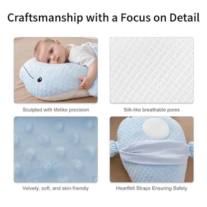 Newborn Baby Sleep Pillow Infant Pillow,Tummy Time Pillow,Burpee Pillow for Babies - Anti Roll Side Sleeping with Fixing Belt，Soothing Exhaust Solution for Baby's Discomfort (Blue Whale) - PremiumBrandGoods