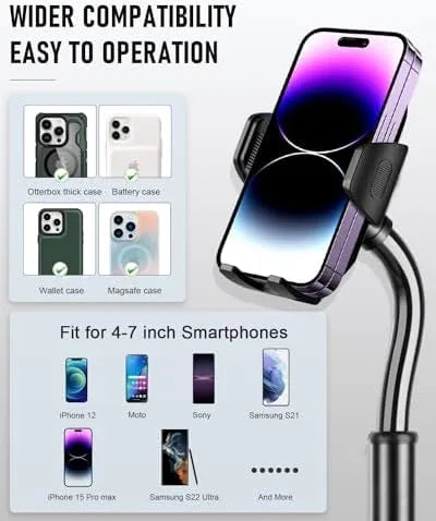 Cup Holder Phone Mount, Upgraded 2 in 1 Cup Holder Phone Holder for Car, Car Phone Mount with Long Gooseneck and Stretchable Cup Holder for Track, Car, Compatible with iPhone Samsung All Phones - PremiumBrandGoods