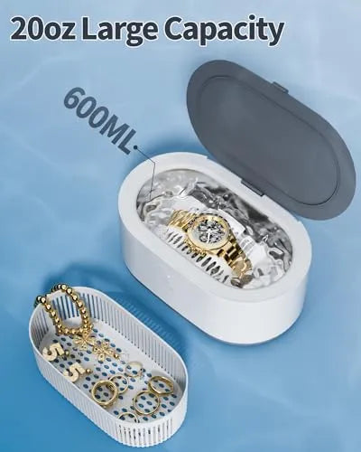 Jewelry Cleaner Ultrasonic Machine, JeaTone 600ML Ultrasonic Jewelry Cleaner with 50ML Ultrasonic Cleaner Solution, Ultrasonic Retainer Cleaner for All Jewelry, Denture, Mouth Guard, Eyeglasses - PremiumBrandGoods