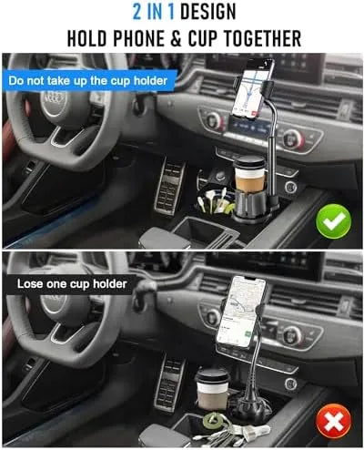 Cup Holder Phone Mount, Upgraded 2 in 1 Cup Holder Phone Holder for Car, Car Phone Mount with Long Gooseneck and Stretchable Cup Holder for Track, Car, Compatible with iPhone Samsung All Phones - PremiumBrandGoods
