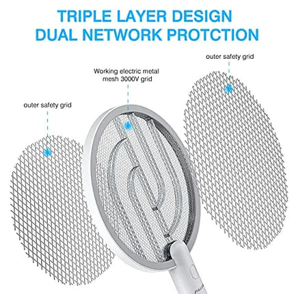 PALONE Electric Fly Swatter 3000V Bug Zapper Racket 2 in 1 Fly Swatter with 1200mAh Battery Rechargeable Mosquito Killer Lamp with 3 Layers Safety Mesh for Indoor and Outdoor - PremiumBrandGoods