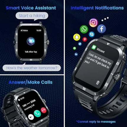 Smartwatch for Men Fitness Smart Watch: 2.0 inch Wrist Watch with Bluetooth Call Answer - Android iOS Compatible Military 3ATM Waterproof 100+ Sports Digital Activity Tracker Heart Rate Sleep Monitor - PremiumBrandGoods