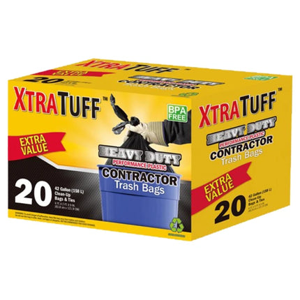 XtraTuff Contractor Trash Bags - 42 Gallon, 20 Count Box - Heavy Duty & Durable - PremiumBrandGoods