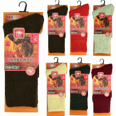 6 Pairs Women's  Merino Lambs Wool Thermal Socks Heavy Duty Winter Warm 2.4 Tog