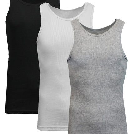 Men's 3 Pack Ribbed Tank Top Shirts Muscle Sleeveless Gym Beach Undershirt NWT