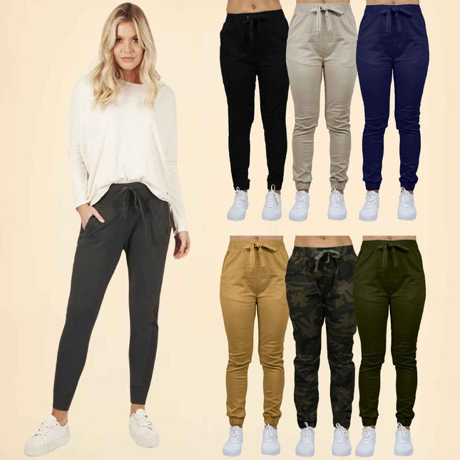Women's Slim-Fit Cotton Twill Jogger Pants With Pockets Cotton Lounge (S-2XL)