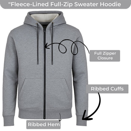 Mens Fleece-Lined Zipper Hoodie Slim-Fit Lounge Warm Jacket Sweater NEW (S-3XL)