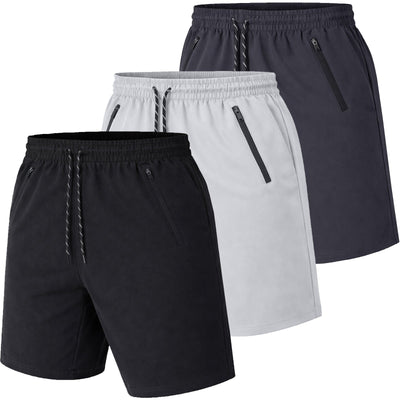 Men’s 3-Pack Performance Training Shorts with Zipper Pockets (Sizes S–2XL)