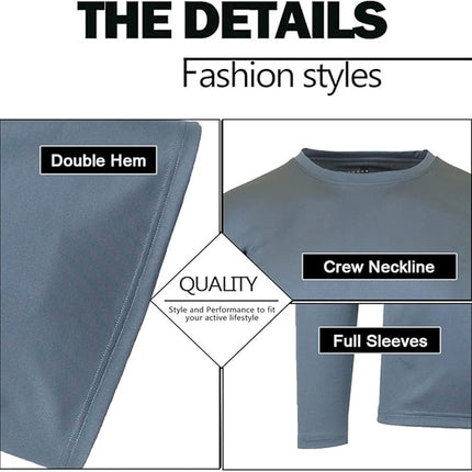 Men's Moisture Wicking Long Sleeve Performance Crew Neck Tagless Tee-NEW , S-2XL