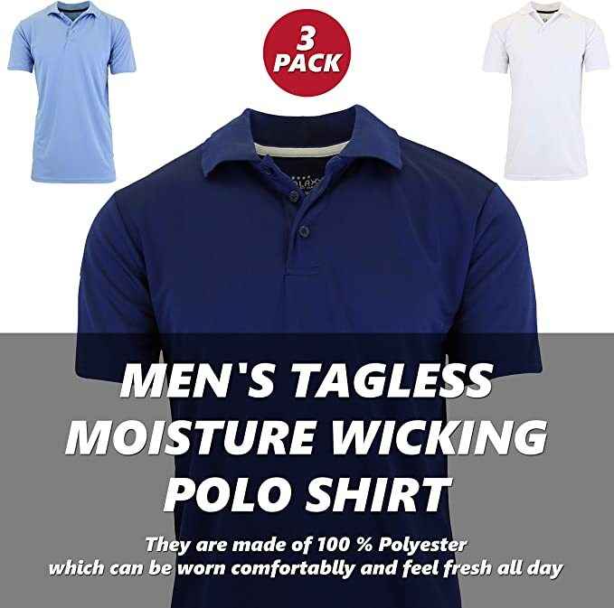 Men's Short Sleeve Moisture Wicking Polo Shirts Lounge Running Gym 3-PACK NEW