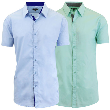 Mens Short Sleeve Dress Button Down Causal Shirt Fancy Solid Slim Fit 2 PACK NEW