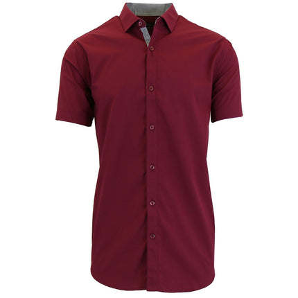 Mens Short Sleeve Solid Dress Shirt Slim Fit Button Down Casual NWT (S-5XL)