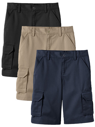 Boys' Super Stretch Cotton Cargo Shorts, 3-Pack, Sizes 8-18
