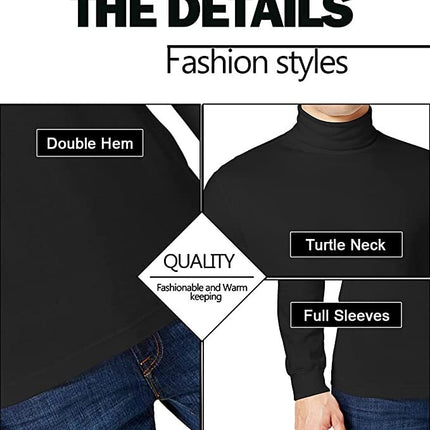 2-Pack Men's Long Sleeve Turtle Neck T-Shirt Tee Layer Cotton Blend Outerwear