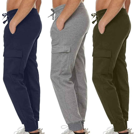 Men Fleece-Lined Cargo Jogger Sweatpants FREE SHIPPING (Size: S-3XL) (3-Pack)