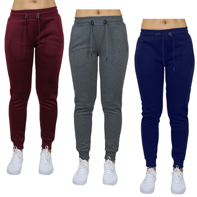 Women's Slim-Fit Fleece Jogger Sweatpants, 3-Pack