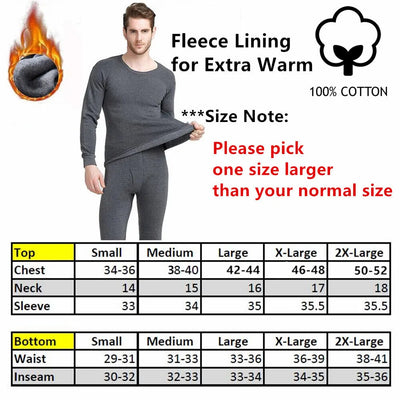 Mens thermal set underwear and shirt 100% cotton pants combo winter - PremiumBrandGoods