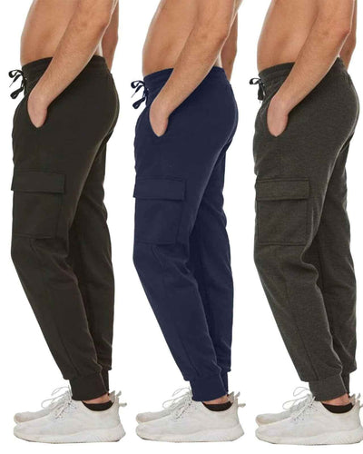 Men Fleece-Lined Cargo Jogger Sweatpants FREE SHIPPING (Size: S-3XL) (3-Pack)