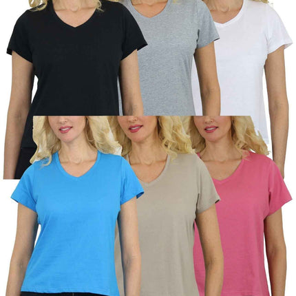 5-Pack Women’s Relaxed Fit V-Neck Short Sleeve T-Shirt – 100% Cotton (S-2XL)