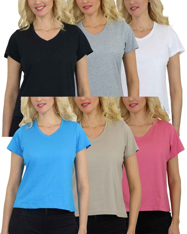 5-Pack Women’s Relaxed Fit V-Neck Short Sleeve T-Shirt – 100% Cotton (S-2XL)