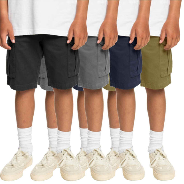 Boys Flex Comfort Super Stretch Cotton Cargo Shorts (Sizes: 8-18) New 2 PACK