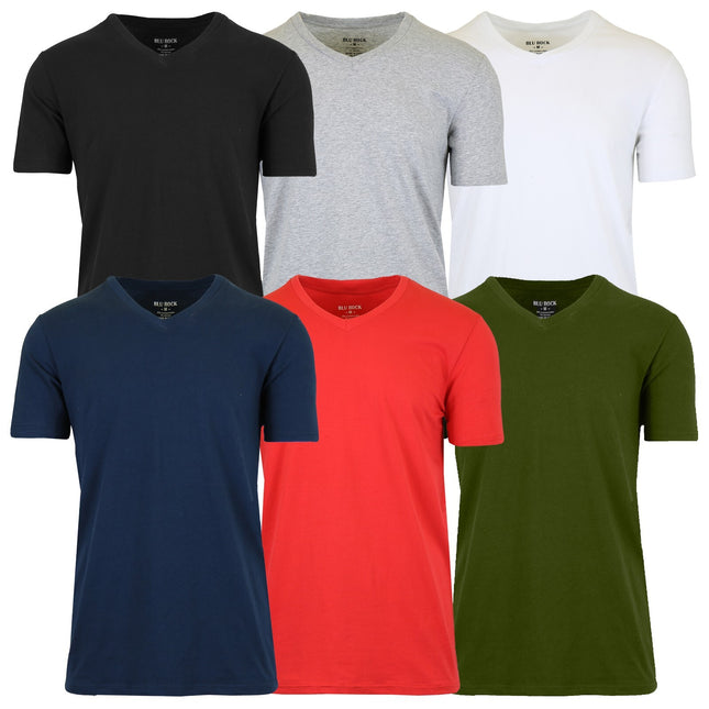 Mens Short Sleeve V-Neck Cotton Blend Stretch Tee Undershirt (M-2XL)