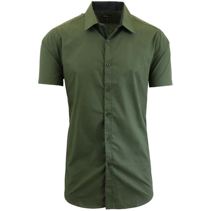 Mens Short Sleeve Solid Dress Shirt Slim Fit Button Down Casual NWT (S-5XL)