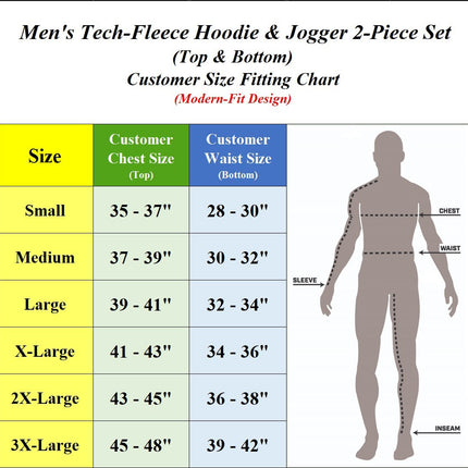 Mens Tech Fleece Hoodie & Jogger Tracksuit 2-Piece Athletic Outfit (Size- S–3XL)