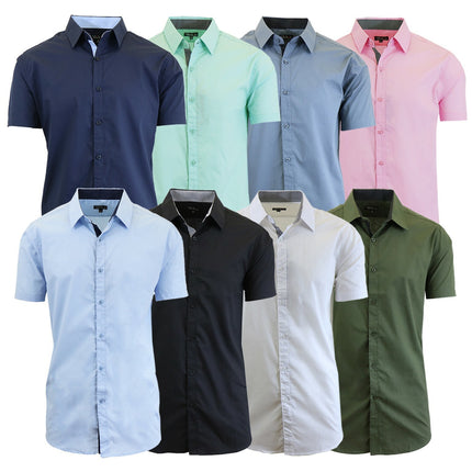 Mens Short Sleeve Solid Dress Shirt Slim Fit Button Down Casual NWT (S-5XL)