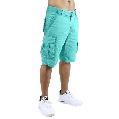Men's Distressed Washed Cotton Cargo Shorts with Belt, Waist 30-42