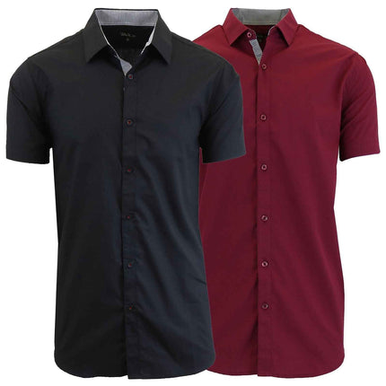Mens Short Sleeve Dress Button Down Causal Shirt Fancy Solid Slim Fit 2 PACK NEW