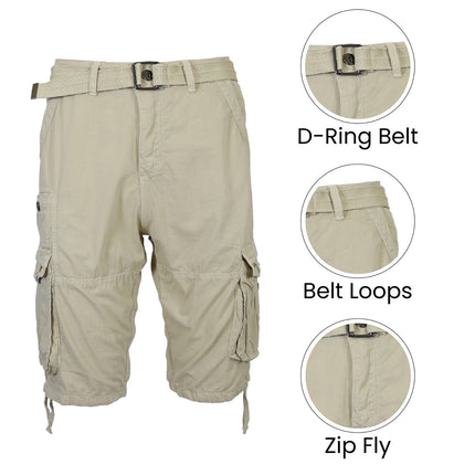 Men's Distressed Washed Cotton Cargo Shorts With Belt (Size 30-42) NEW FREE SHIP