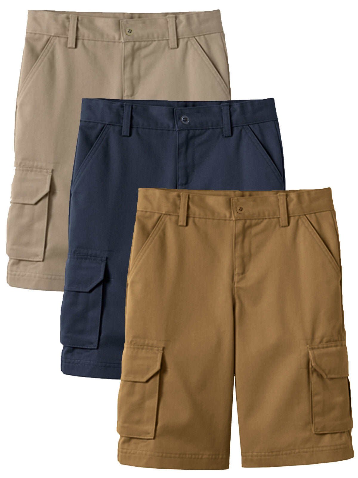 Boys' Super Stretch Cotton Cargo Shorts, 3-Pack, Sizes 8-18