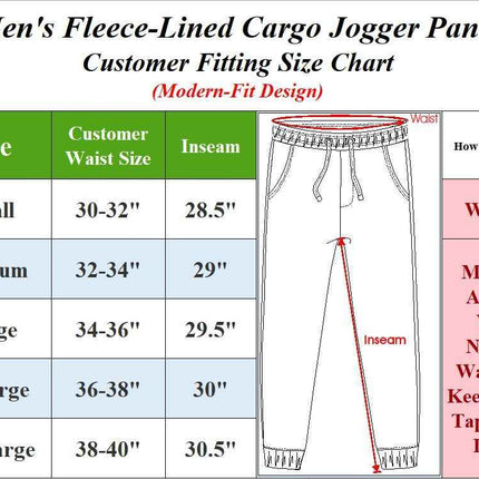 Men Fleece-Lined Cargo Jogger Sweatpants FREE SHIPPING (Size: S-3XL) (3-Pack)