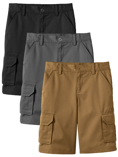 Boys' Super Stretch Cotton Cargo Shorts, 3-Pack, Sizes 8-18