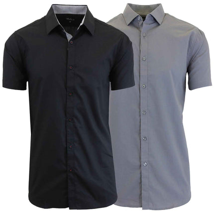 Mens Short Sleeve Dress Button Down Causal Shirt Fancy Solid Slim Fit 2 PACK NEW